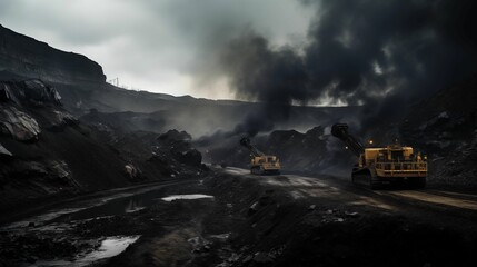 An industrial landscape of coal mining. - obrazy, fototapety, plakaty