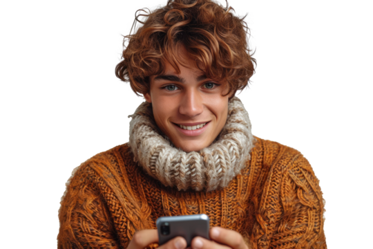  Young Man Engrossed in His Phone transparent background