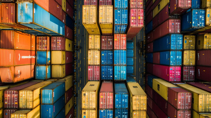 Obraz premium A shipping yard with rows of stacked containers showcasing the need for efficient organization and management skills to handle the high volume of containers in modern shipping.