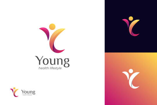 initial letter y people logo design. abstract young people lifestyle with happy logo symbol icon design for healthy life design element
