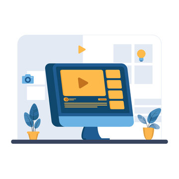 recommend clip art: Computer video editing, videography, content creator monitor vector illustration.