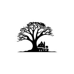 House Tree and Sun Illustration Simple Logo