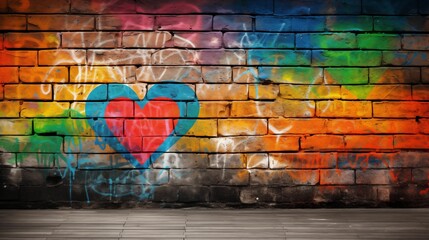Heart graffiti on a textured brick wall.