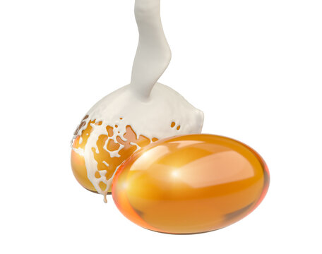 Milk cream drop on Vitamin or oil capsule, Cosmetic background concept, 3D rendering