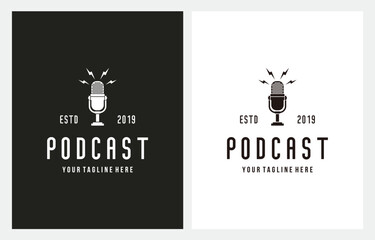Podcast Microphone Minimalist logo design inspiration