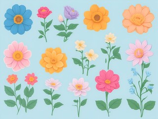 Flowers collection hand drawing painted with watercolors, flower collection background, flower clipart