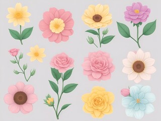 Flowers collection hand drawing painted with watercolors, flower collection background, Sunflower clipart