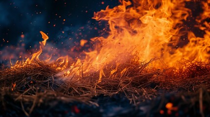 Fototapeta na wymiar Image of a fire burning rice straw and hay.