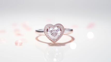Heart-shaped ring placed on a white surface.