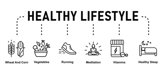 Simple set of outline icons about healthy lifestyle - obrazy, fototapety, plakaty