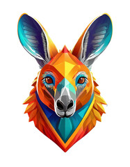 High quality, logo style, 3d, powerful colorful kangaroo face logo facing forward, isolate background