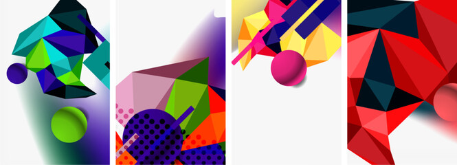 Set of geometric abstract composition with spheres and triangles. Vector illustration For Wallpaper, Banner, Background, Card, Book Illustration, landing page