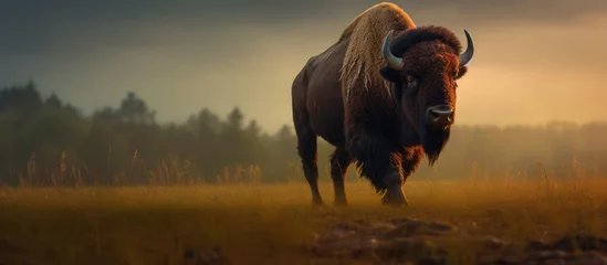 Crédence de cuisine en verre imprimé Buffle bison animal walking on the prairie