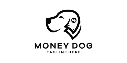 logo design combining the shape of a dog's head with money, logo design template, symbol idea. - obrazy, fototapety, plakaty