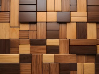 a wall made of wooden blocks with a brown background