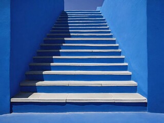 a blue staircase leading up to a blue building