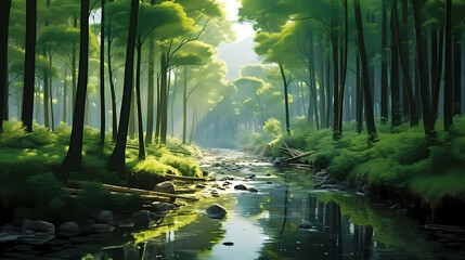 Forest background, vibrant trees