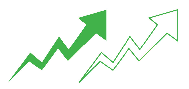 Growing business  green arrow on white. Profit arow Vector illustration.Business concept, growing chart. Concept of sales symbol icon with arrow moving up. Economic Arrow With Growing Trend.