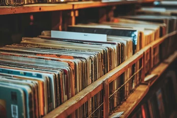 Foto op Plexiglas Muziekwinkel Vintage vibes in a vinyl record store, where music lovers explore classics.