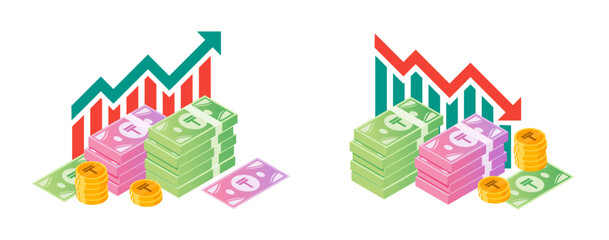 Kazakhstani Tenge Money Fluctuation Illustrations