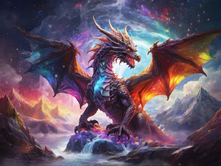 Dragon’s Fiery Flight Across the Celestial Rainbow Generative AI