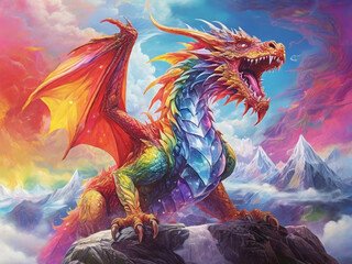 Dragon’s Fiery Flight Across the Celestial Rainbow Generative AI