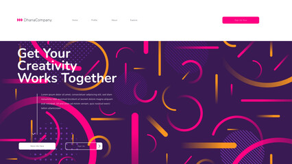 Geometric background bright colors and dynamic shape compositions website Landing Page. Template for websites, or apps. Modern design.
