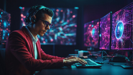 A man doing programing High Quality image