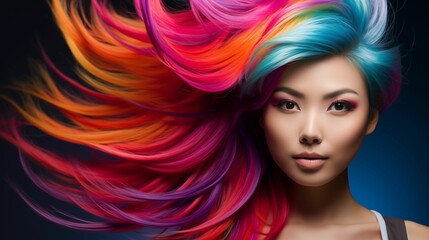 Fototapeta premium Image of a young Asian girl with striking and colorful hair.