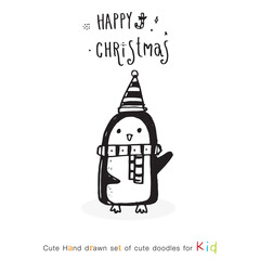 Hand drawing doodle cute  penguin vector illustration for t-shirt ,card, poster design for kids. Vector illustration design for fashion fabrics, textile graphics, prints, Cute  penguin cartoon
