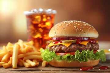 Fast food banner with copy space area, Junk Food, Fresh Crispy Fried Burger, Ready to Serve