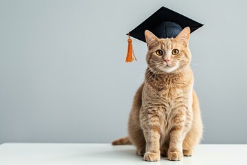 Funny red cat with graduation hat isolated on white background with copy space - Powered by Adobe