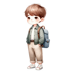 student backpack happy cute kid ready to go to school. People chatting. Education clipart. child charater illustration.