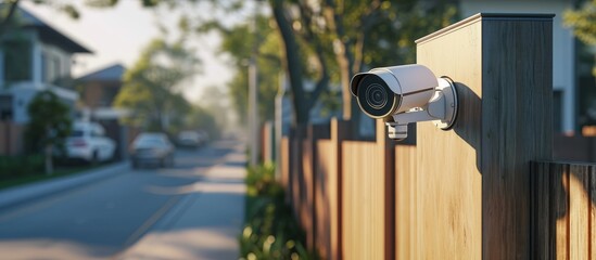 CCTV-equipped home village security system with an automatic barrier.