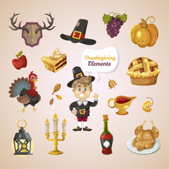 Set of Graphic Elements for Thanksgiving Festivity