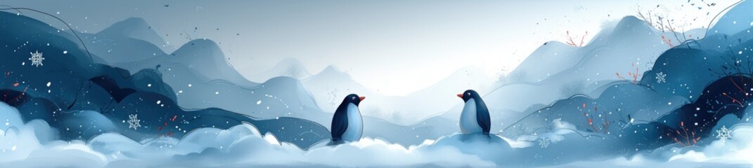 whimsical penguins waddling on clouds (3)
