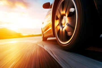 close up tire sport car on the road. Generative Ai - obrazy, fototapety, plakaty