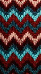 A knitted pattern with red, blue and white stripes. Generative AI.