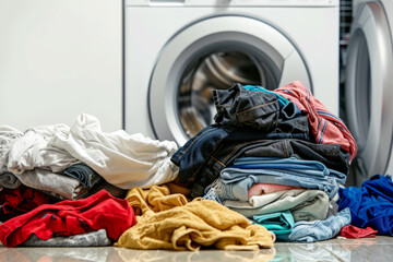 Fototapeta na wymiar Stack of dirty clothes on Washing machine . ai generative