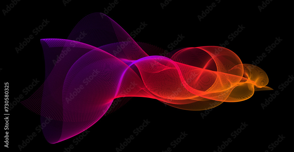 Poster Gradient wave line blend form. Abstract purple red orange flowing lines design element. Dynamic neon line smoky shape. Sound waves or ai illustration concept. Vector curved pattern background