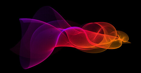 Obraz premium Gradient wave line blend form. Abstract purple red orange flowing lines design element. Dynamic neon line smoky shape. Sound waves or ai illustration concept. Vector curved pattern background