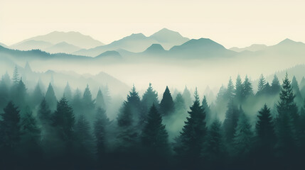 Forest landscape, exotic foggy forest