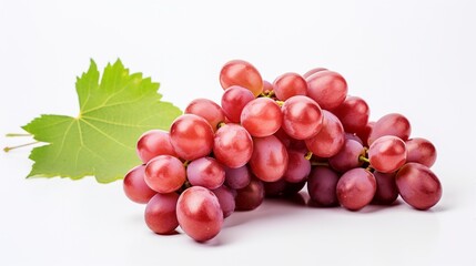 Red grape with leaf isolated on white background, clipping path included.