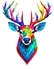 High quality, logo style, 3d, powerful colorful deer face logo facing forward, isolate background