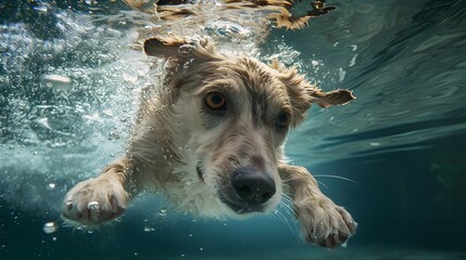 Labrador Retriever Dog Diving Into Body Of Water Close Up Photography (Generative AI)