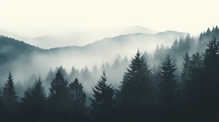 Obraz premium Forest landscape, exotic foggy forest