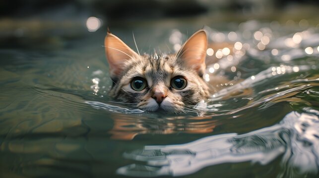 Cat Diving Into Body Of Water Close Up Photography (Generative AI)