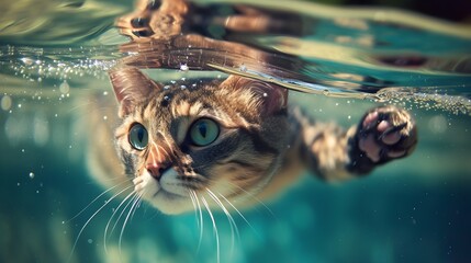 Cat Diving Into Body Of Water Close Up Photography (Generative AI)