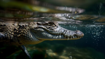 Fototapeta premium Crocodile Diving Into Body Of Water Close Up Photography (Generative AI)
