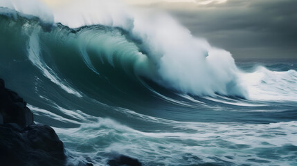 the powerful waves of the blue sea